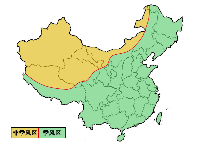 中国的季风区与非季风区
