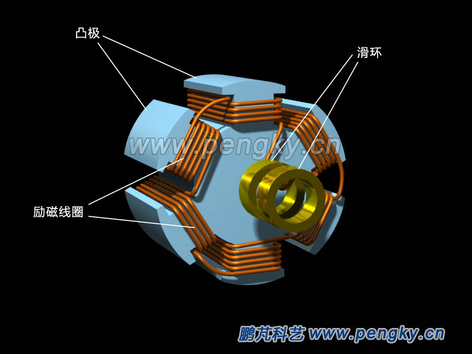 绕有线圈的凸极转子