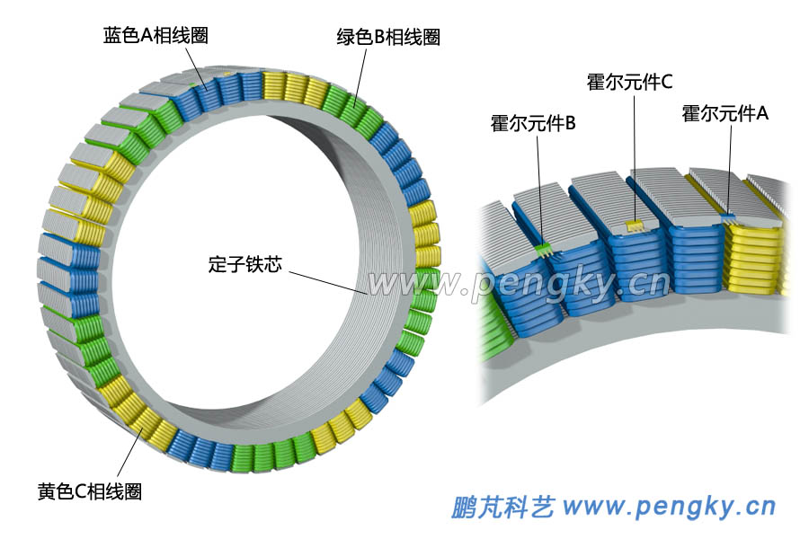 有线圈的内定子与霍尔元件 