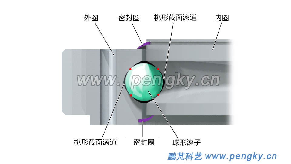 四点接触球轴承的滚道 四点接触球轴承的滚道