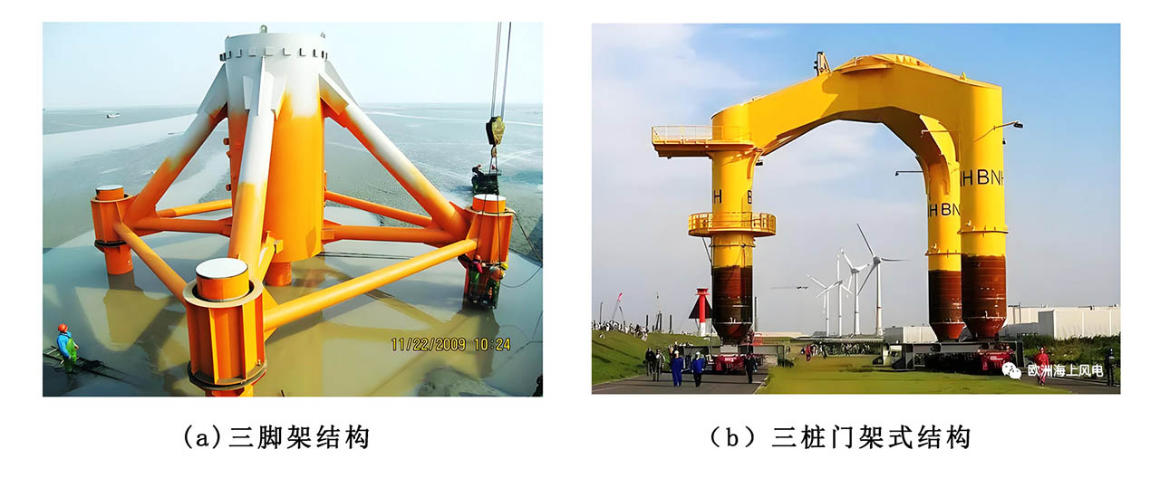 海上风力发电机组三角架式基础与门架式基础