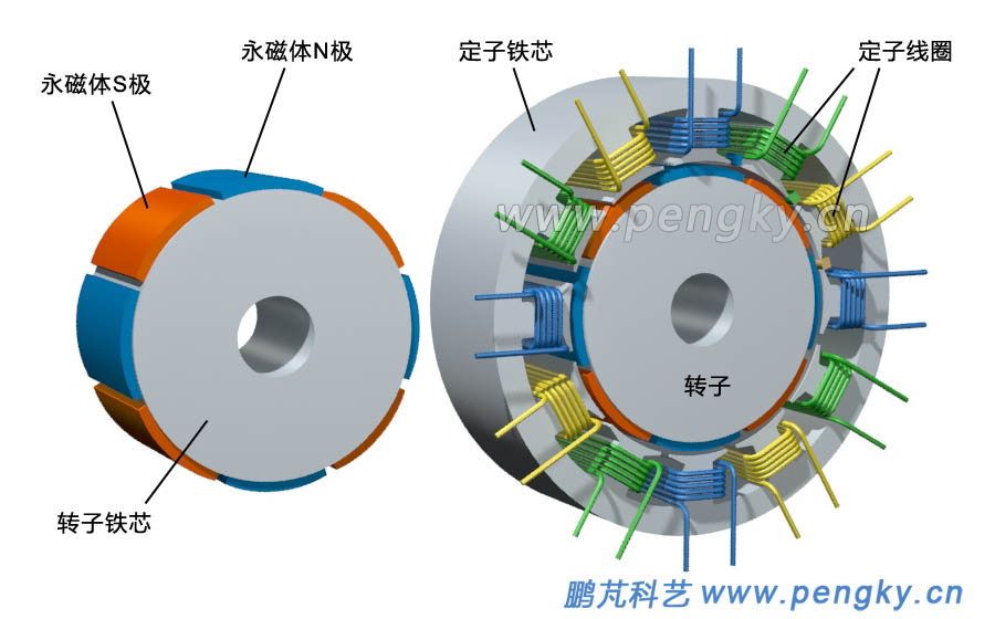 12槽8极永磁电机-定子与8极永磁转子