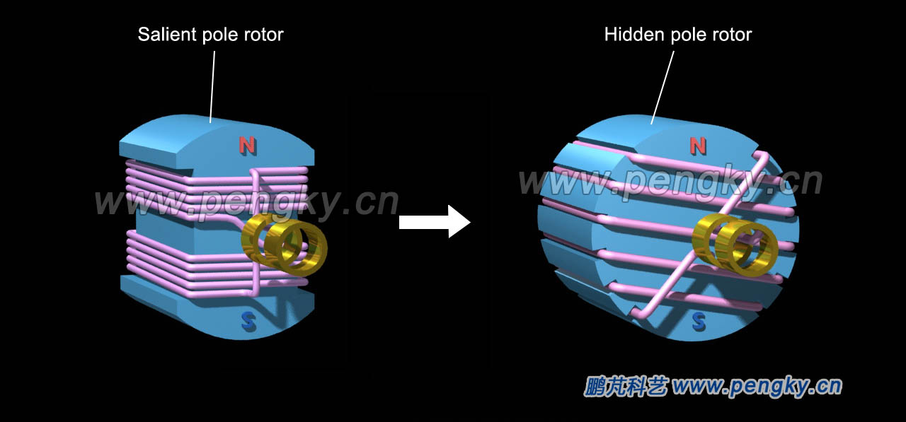 Salient and hidden pole rotors 