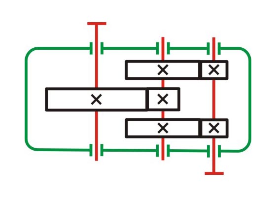 Two-stage cylindrical gear transmission (distributary type)